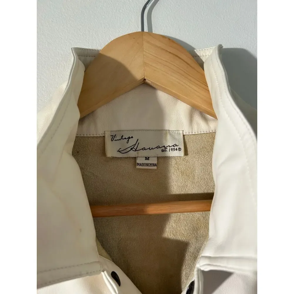 Vintage Havana romper women size M cream faux leather shorts collar short sleeve - Picture 4 of 11